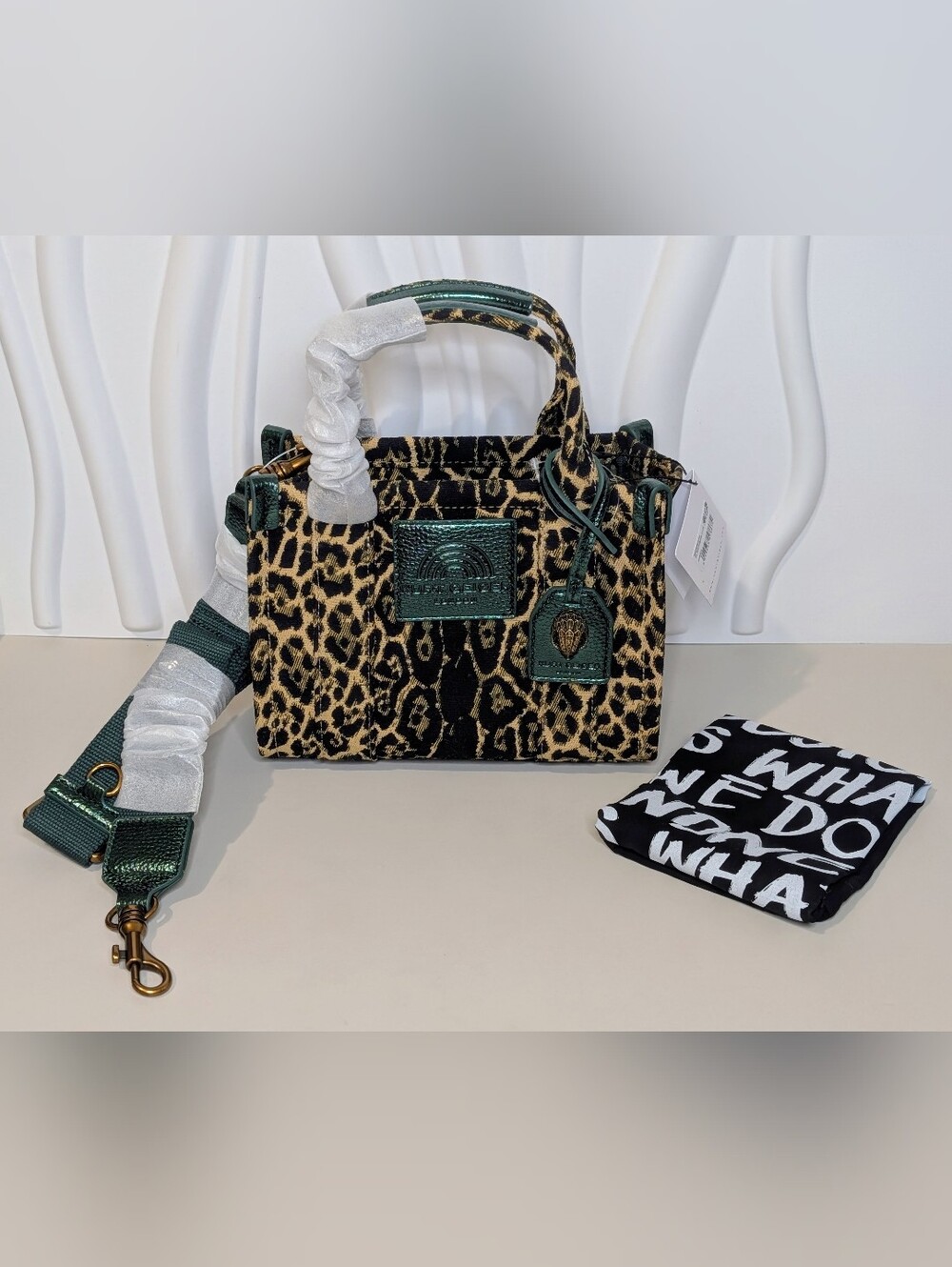 NWT Kurt Geiger London XS Southbank Leopard Tote Bag Metallic Green